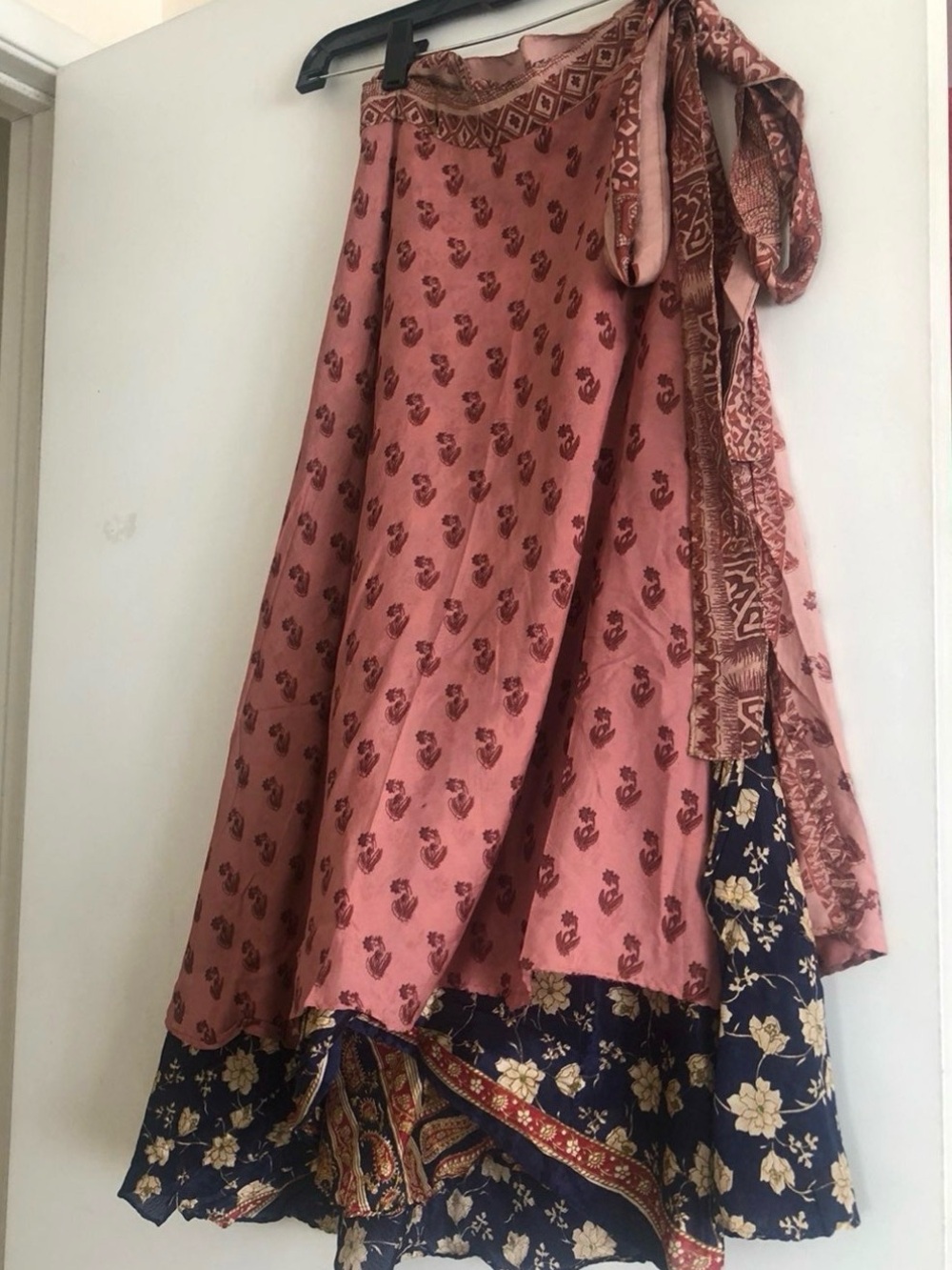 Bohemian Silk Wrap Midi Skirt